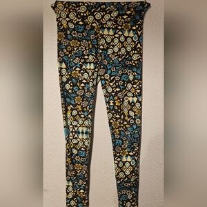 LuLaRoe Geometric Floral Leggings - Black, Yellow, Blue